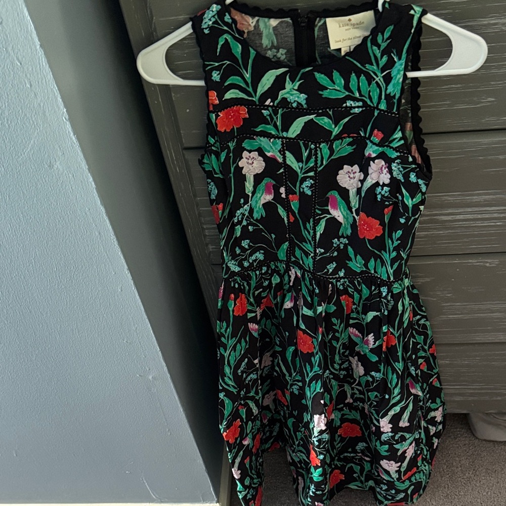 Kate Spade Black Dress with Green Floral Design
